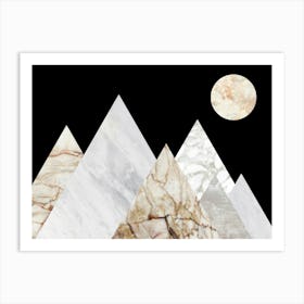 Moon Mountain Peaks Marble Landscape Art Print Poster