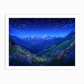 Mountain Landscape At Night 1 Art Print