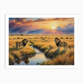 Where the Wild Roams Free Lions At Sunset Art Print