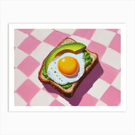 Avocado Egg On Toast Pink Checkerboard 3 Art Print