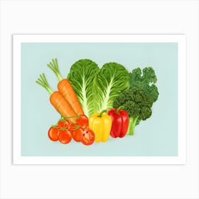 Vegetables On A Blue Background Art Print