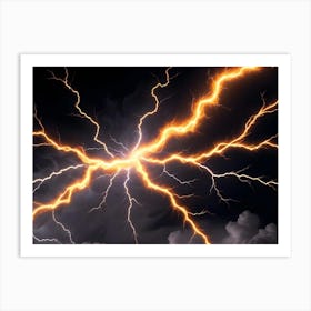 Realistic Lightning Storm In A Dark Cloudy Sky Art Print