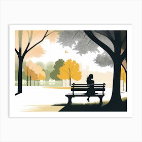 Woman Sitting On A Bench 03 Vector art Art Print