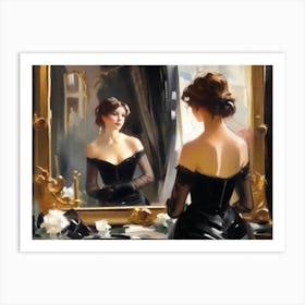 Woman In Mirror Reflection Art Print