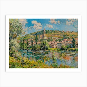 Village Waterside Tranquility Painting Inspired By Paul Cezanne Art Print