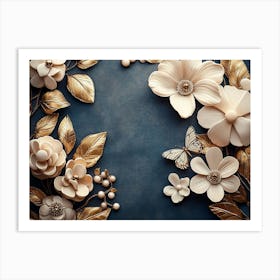 Luxurious Background with Flowers, Leaves and Butterflies 2 Art Print