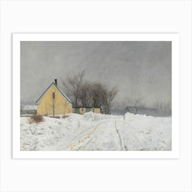 Yellow House in the Snow, Vintage Winter Landscape Art Print