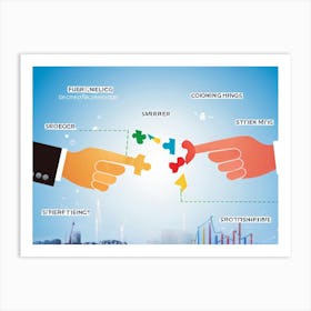 Corporate Partnership Concept Two Hands Connecting Like A Puzzle Piece Signaling Collaboration Set 2 Art Print