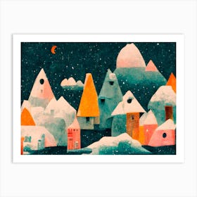 Little Village And Moon Art Print