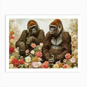 Floral Animal Illustration Mountain Gorilla 1 Art Print