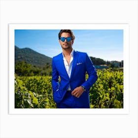 A Fashionable Businessman In A Playful Summer Setting His Sunglasses Reflecting The Mountain Filled (4) Art Print