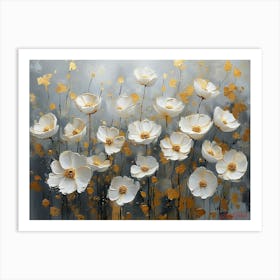 White Flowers With Gold Leaf Accents Pt. 2 Art Print