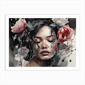 Woman With Flowers Art Print