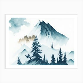 Mountain And Forest In Minimalist Watercolor Horizontal Composition 205 Art Print