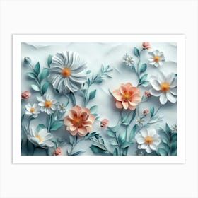 A Captivating 3d Artwork Featuring A Lush Array Of Flowers Set On A Clean White Art Print