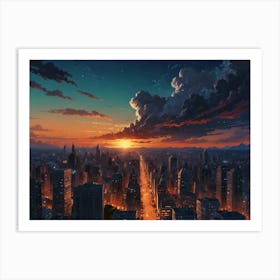 Cityscape At Sunset Art Print