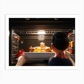 Child Preparing Food In The Oven Art Print