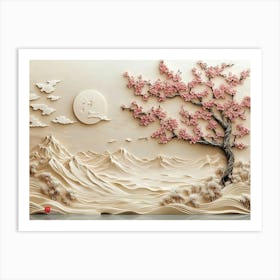 3d Beautiful Sakura Tree And Mountain 1 Art Print