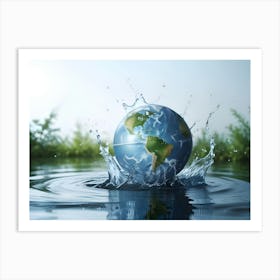 Planet Earth Splashing In Clean Water, Representing Water Conservation And Environmental Protection 2 Art Print