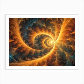 Abstract Image Of Swirling, Flowing Patterns In Shades Of Orange, Gold, And Blue, Resembling A Galaxy Or A Cosmic Event Art Print