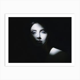 Portrait Of An Enigmatic Face Caught Halfway Between Light And Shadow One Side Fully Illuminated Re 1 Art Print