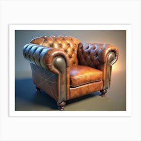 Classic Brown Leather Armchair With Tufted Backrest Art Print