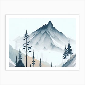 Mountain And Forest In Minimalist Watercolor Horizontal Composition 114 Art Print