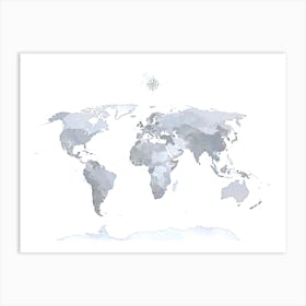 Blue World Map No 132 Art Print