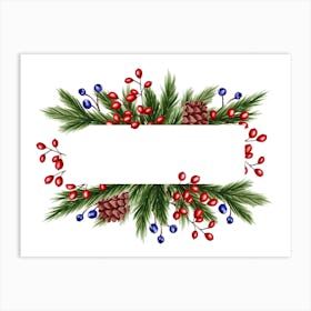 Christmas Frame With Green Branches Art Print