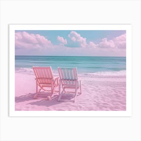 Pink Chairs On The Beach Art Print