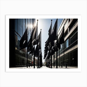 Super Black Flags Contrasting Sharply Against The Hyper White Surface Of A Shopfront Caught In The Art Print