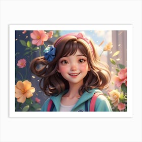 Anime Girl With Flowers 1 Art Print