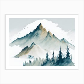 Mountain And Forest In Minimalist Watercolor Horizontal Composition 67 Art Print