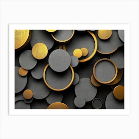 The Modern Background Is Comprised Of Black, Gray, Beige, And Golden Circles In A Stylish 1 Art Print