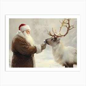 Santa Claus Feeding Reindeer Art Print