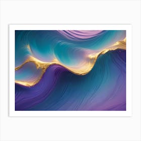 Abstract Image Of Flowing, Liquid Colors Creating A Dynamic And Vibrant Pattern In Shades Of Blue, Purple, And Gold Art Print