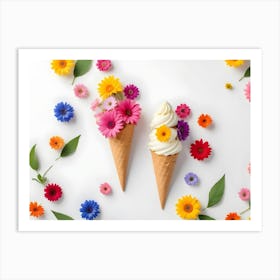 Ice Cream Cones With Flowers Art Print