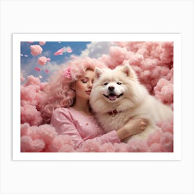 Pink Hair Girl With Dog Art Print