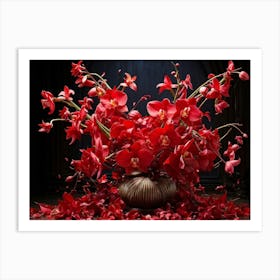 An Explosion Of Red Orchids Unfurling Exploding Dynamically In A Floral Spectacle Radiating Vivid Art Print