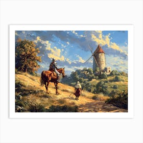 Knights And The Windmill Art Print