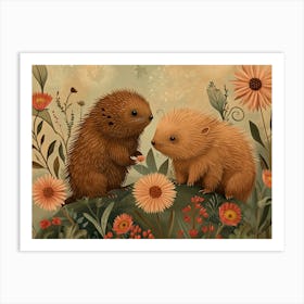 Floral Animal Illustration Porcupine 1 Art Print