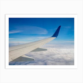 Airplane Wing On The Sky And Over Sea With Clouds Art Print
