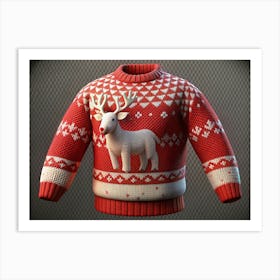 Red Christmas Sweater With A White Reindeer Art Print