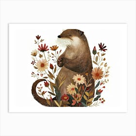 Little Floral Otter 4 Art Print