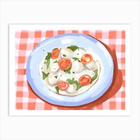 A Plate Of Caprese Salad, Top View Food Illustration, Landscape 2 Art Print