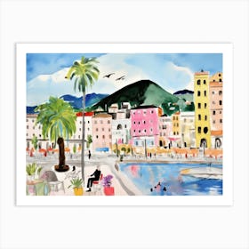 Salerno Italy Cute Watercolour Illustration 3 Art Print