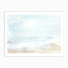 Unique Abstract Beach Landscape Coastal Painting Blue Beige Art Print