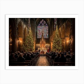 A Christmas Eve Service In A Candlelit Gothic Cathedral Illuminated Pews Leading To The Altar Prepa (5) 1 Art Print