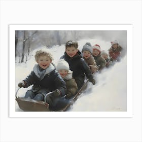 Children On A Sled 1 Art Print