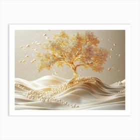 3d Art Gold Tree and Pearl Art Print